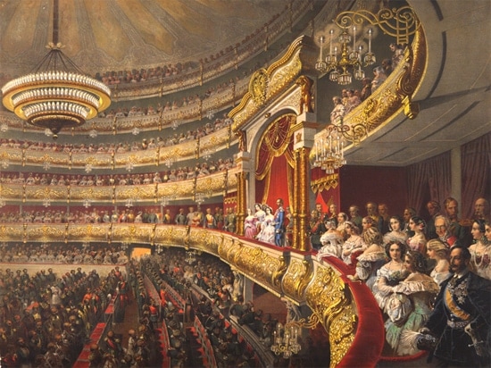 М. Зичи. Зрительный зал в день открытия Большого театра во время визита императора Александра II, 1856 год