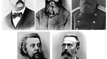 А. Бородин, М. Балакирев, Ц. Кюи, М. Мусоргский и Н. Римский-Корсаков