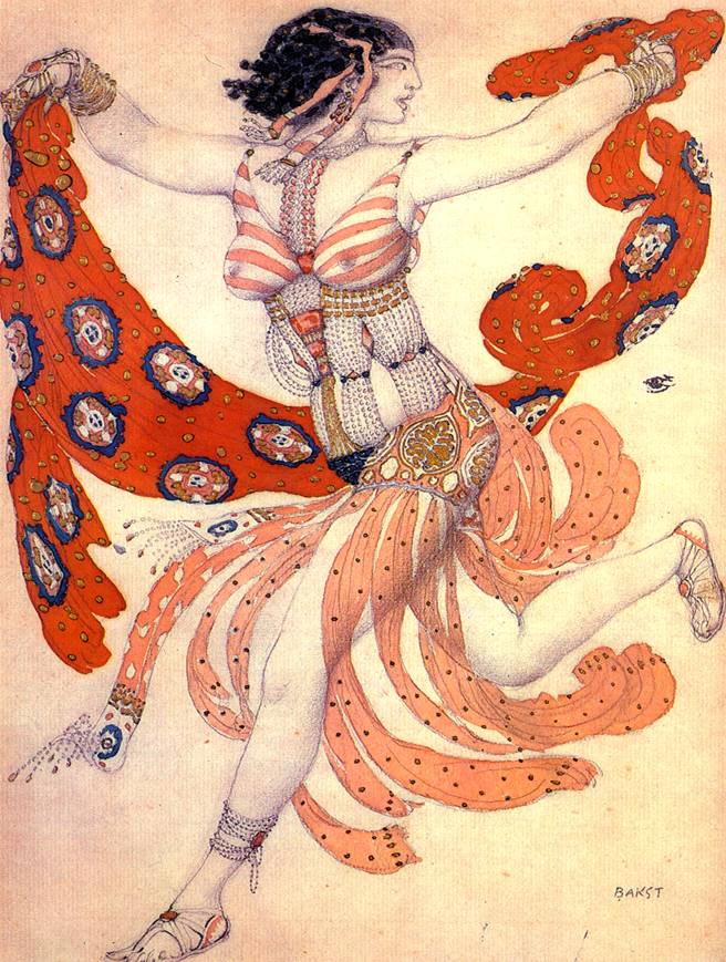 Леон Бакст. Эскиз костюма Клеопатры для Иды Рубинштейн, 1909 год