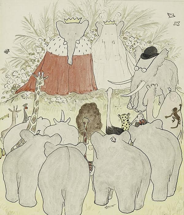 Одна из иллюстраций к книге Жана де Брюноффа "История Бабара, маленького слоненка"