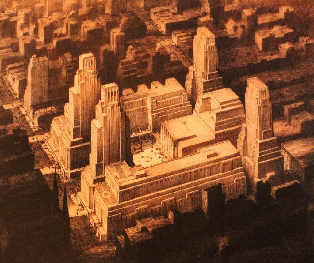 Проект Бенджамина Морриса на месте нынешнего Рокфеллер-центра, 1928 год