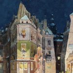 Парижская улица — декорации ко второму акту оперы для мировой премьеры "Богемы" в Театро Реджио, Турин, 1 февраля 1896 г.