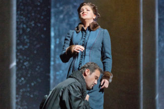 Mariusz Kwiecien as the title character and Anna Netrebko as Tatiana in Tchaikovsky's "Eugene Onegin." Photo: Ken Howard/Metropolitan Opera Taken on September 13, 2013 at the Metropolitan Opera in New York City.