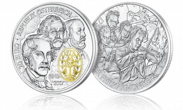Серебряная монета, выпущенная в честь 175-летнего юбилея оркестра