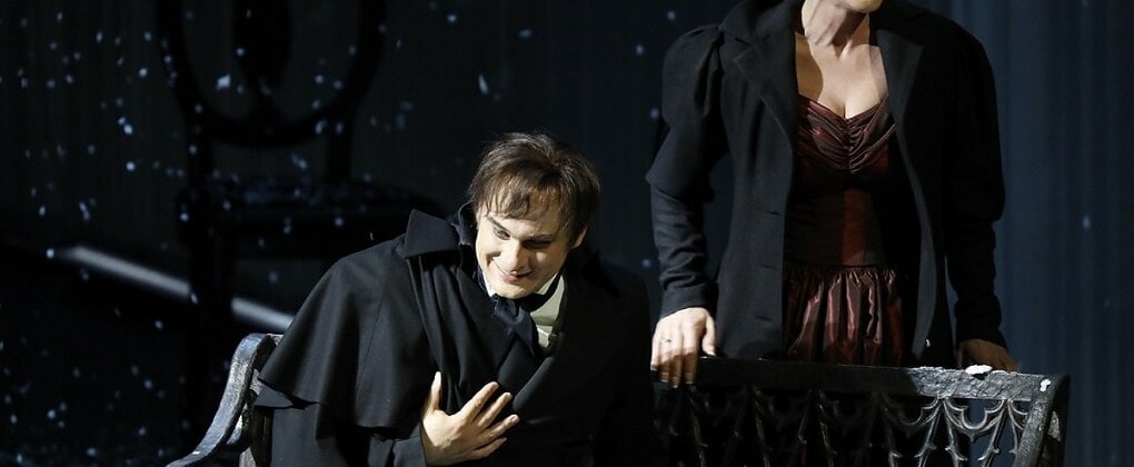 Екатерина Морозова (Татьяна) и Станислав Куфлюк (Онегин). Опера П. И. Чайковского “Евгений Онегин” в постановке Евгения Арье. Фото – Дамир Юсупов