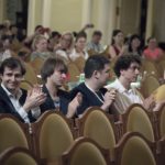 Пианисты - участники XVI Международного конкурса имени Чайковского во время объявления результатов второго тура. Фото - пресс-служба Конкурса имени Чайковского