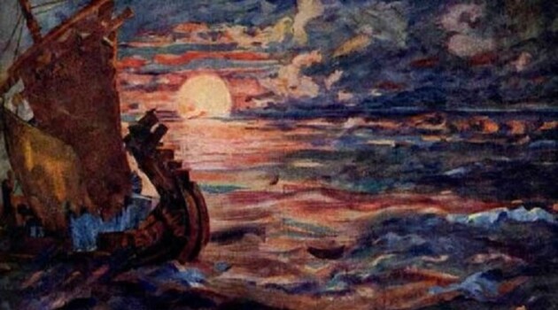 Ф. Федоровский. Корабль Садко. Эскиз декорации к опере Н. А. Римского-Корсакова. Садко». .Масло, 1949