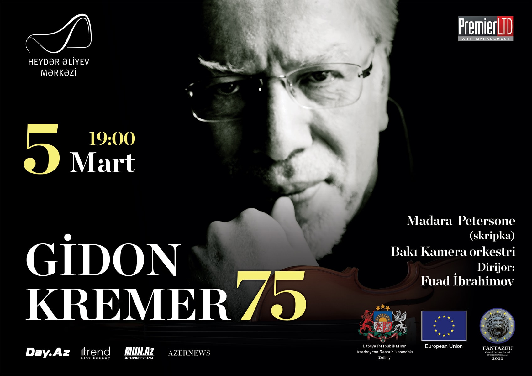 Гидон Кремер отметит свой 75-летний юбилей концертом в Баку